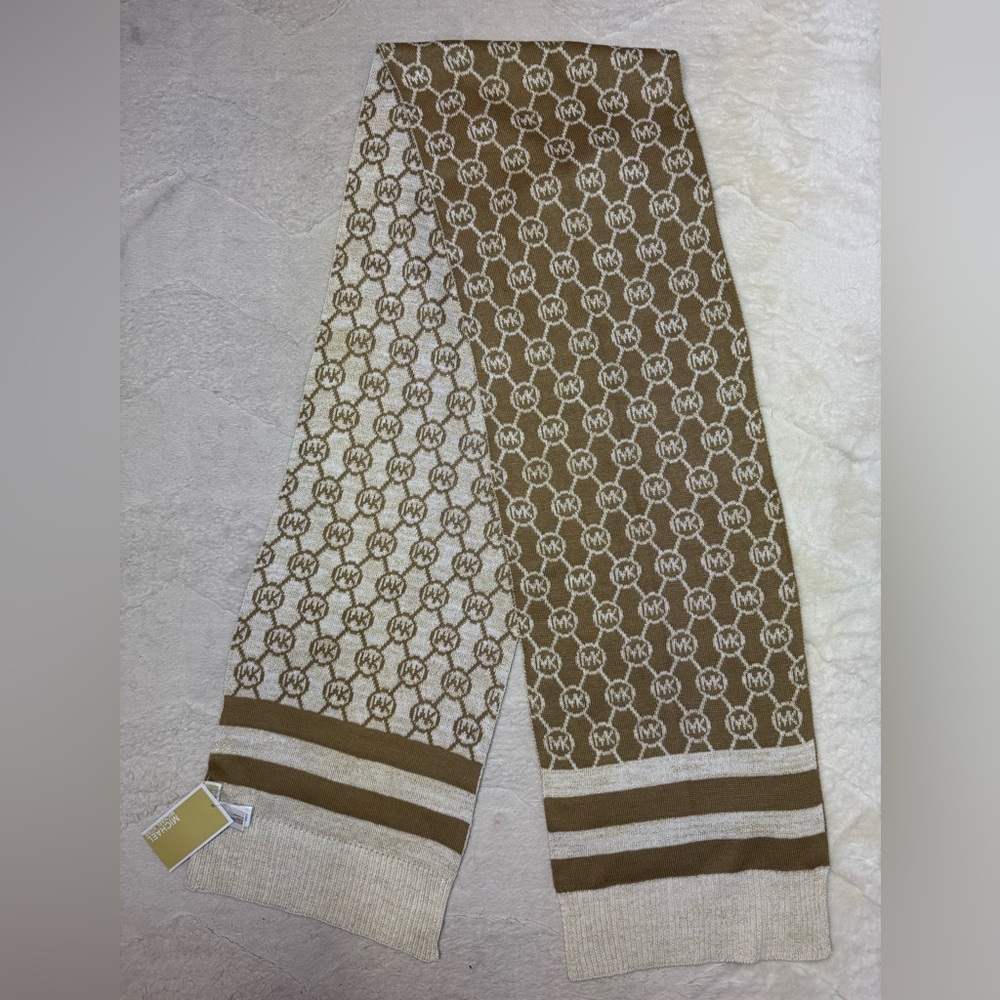Michael Kors Tan and Cream Logo Scarf
